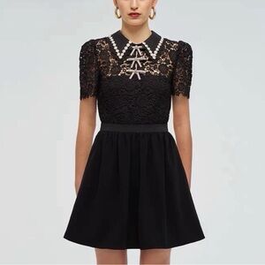 Self-Portrait Black Lace Rhinestone-Embellished Mini Dress Size US 6 (UK 10)